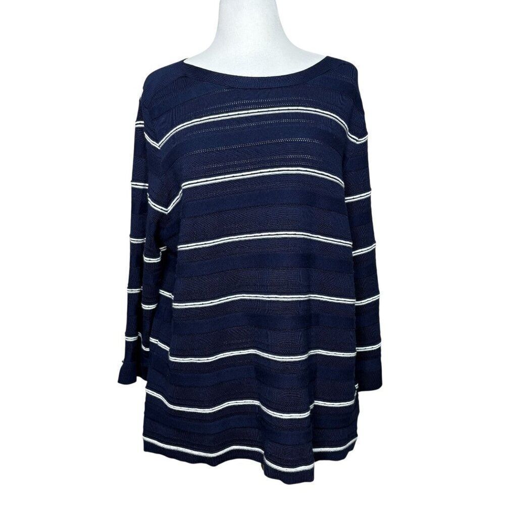 Liz Claiborne Navy and White Striped Sweater Plus Size XXL